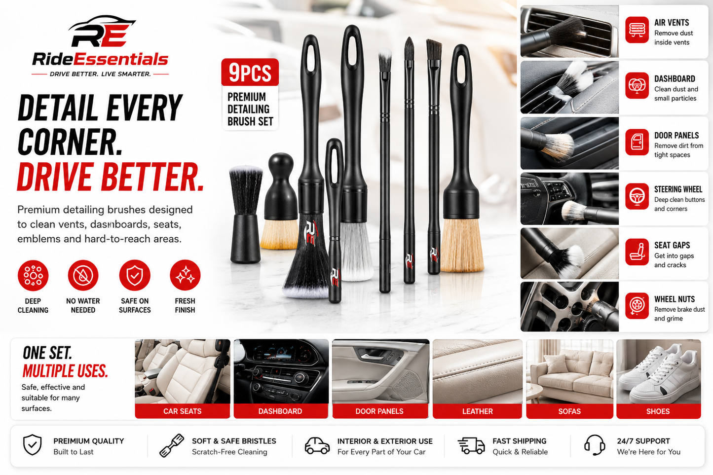 DetailMaster Pro™ | 9PCS Car Detailing Brush Cleaning Kit
