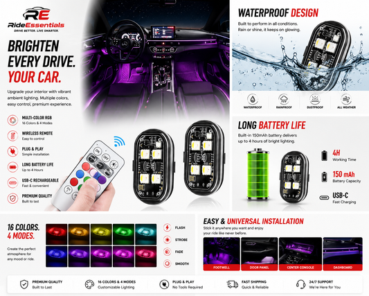 GlowDrive Pro™ | Wireless RGB Car Ambient Lights