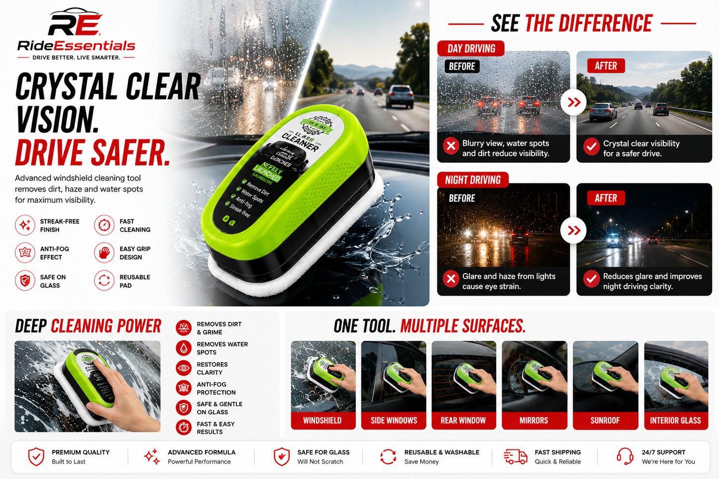 CrystalClear Windshield Oil Film Remover™ | Restore Crystal Clear Visibility