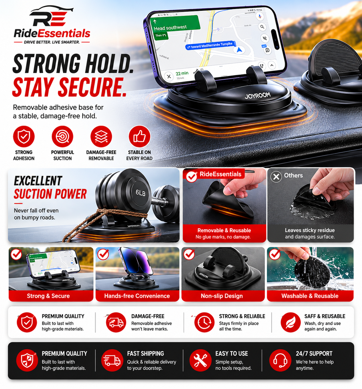 DashHold Pro™ | Universal Dashboard Phone Holder